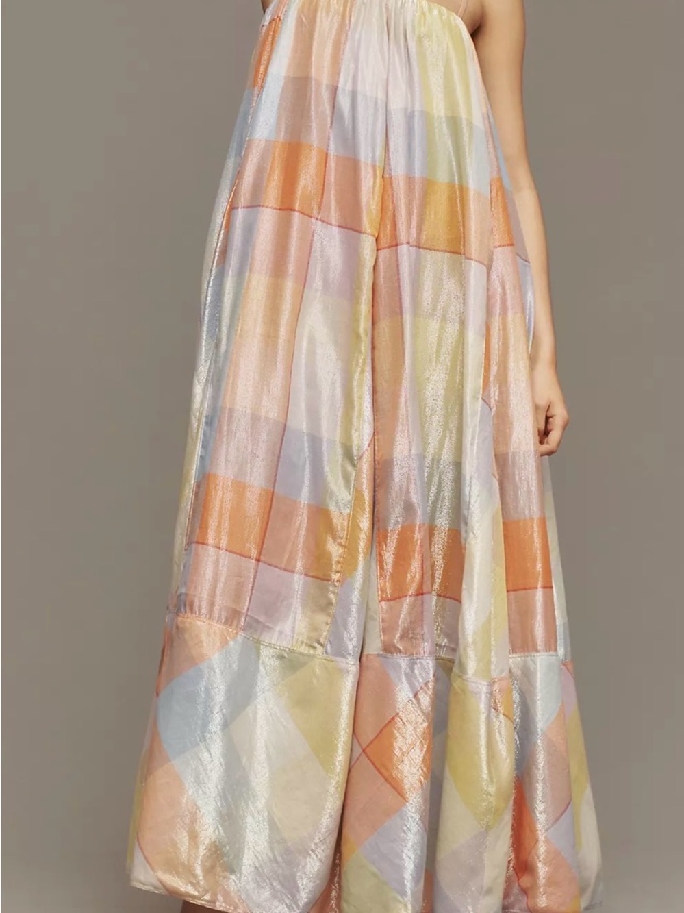 Anthropologie Pastel Plaid Maxi Dress - Peach, Lavender, Yellow